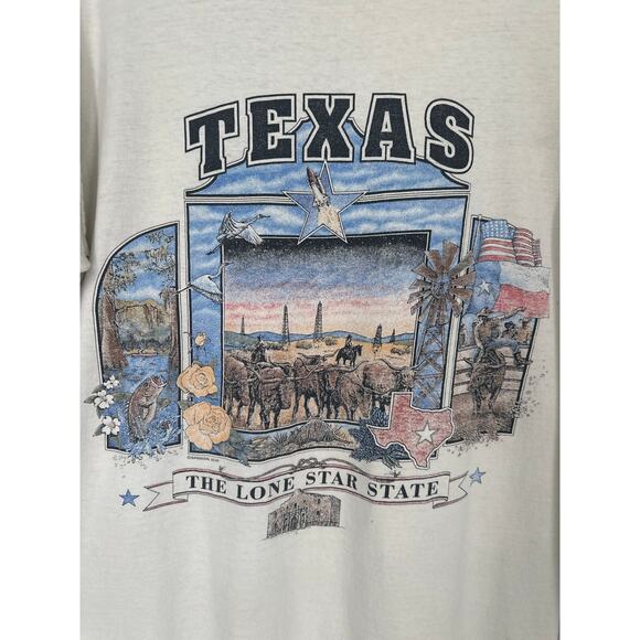 90s Vintage Texas Shirt Mens XL White Graphic Tee Lone Star State Distressed - Picture 4 of 7
